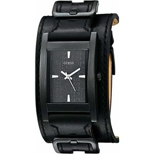 New Guess Stainless Black Leather Cuff Watch - U95139G1
